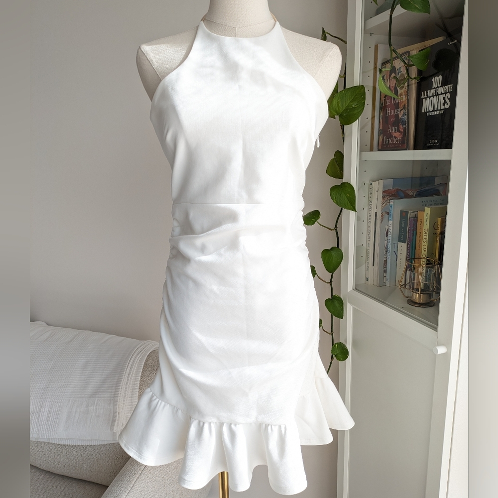 Cinq à Sept Willa Halter Cocktail Ruffle-Hem Dress